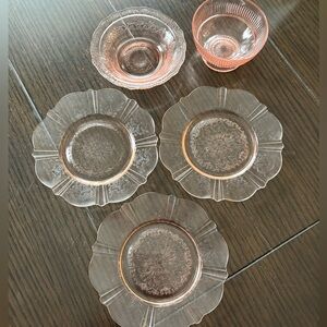 Vintage-Inspired Pink Glass Plate and Bowl Set